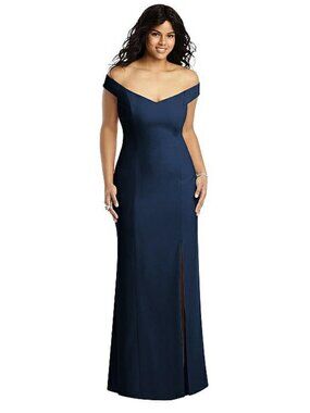 Midnight Navy Off the Shoulder Crepe Gown Style 3012 Size 12